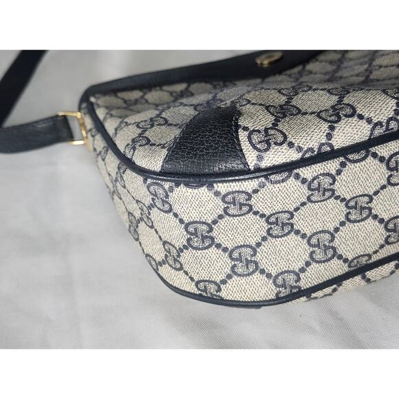 Gucci GG Canvas Shoulder Bag Dark Navy Leather Trim Vintage Adjustable Strap - Picture 6 of 16